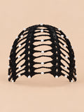 Damen-Bandanamütze mit Perlen im Boho-Stil – Schwarz, Vorderansicht, sand-pfirsichfarbener Hintergrund