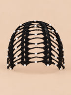 Damen-Bandanamütze mit Perlen im Boho-Stil – Schwarz, Vorderansicht, sand-pfirsichfarbener Hintergrund