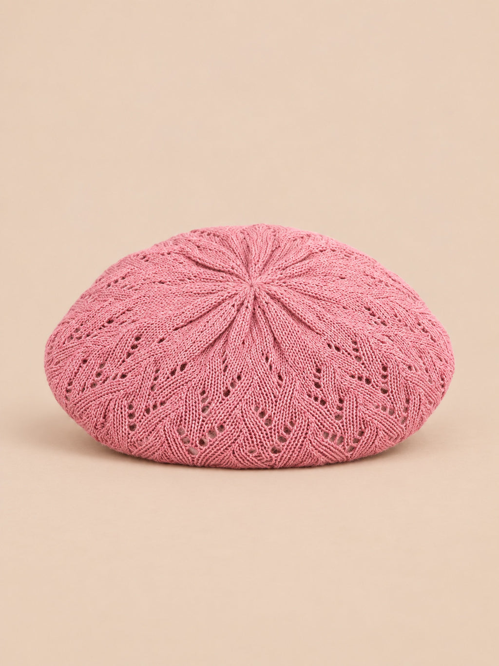 Französische Baskenmütze für Damen aus Feinstrick – Farbvariante Rosa, Ansicht von vorn