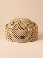 Retro-Netzbarett mit luftigem Oberteil im Fedora-Stil – Farbvariante Khaki, Ansicht von vorn