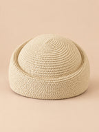Retro-Netzbarett mit luftigem Oberteil im Fedora-Stil – Modell 3, Farbvariante Beige, Ansicht von vorn