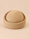 Retro-Netzbarett mit luftigem Oberteil im Fedora-Stil – Modell 3 in Khaki, Vorderansicht