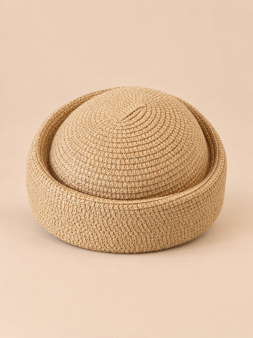 Retro-Netzbarett mit luftigem Oberteil im Fedora-Stil – Modell 3 in Khaki, Vorderansicht