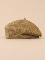 Leichte Strick-Baskenmütze im französischen Stil – Farbvariante Khaki, Ansicht von vorn