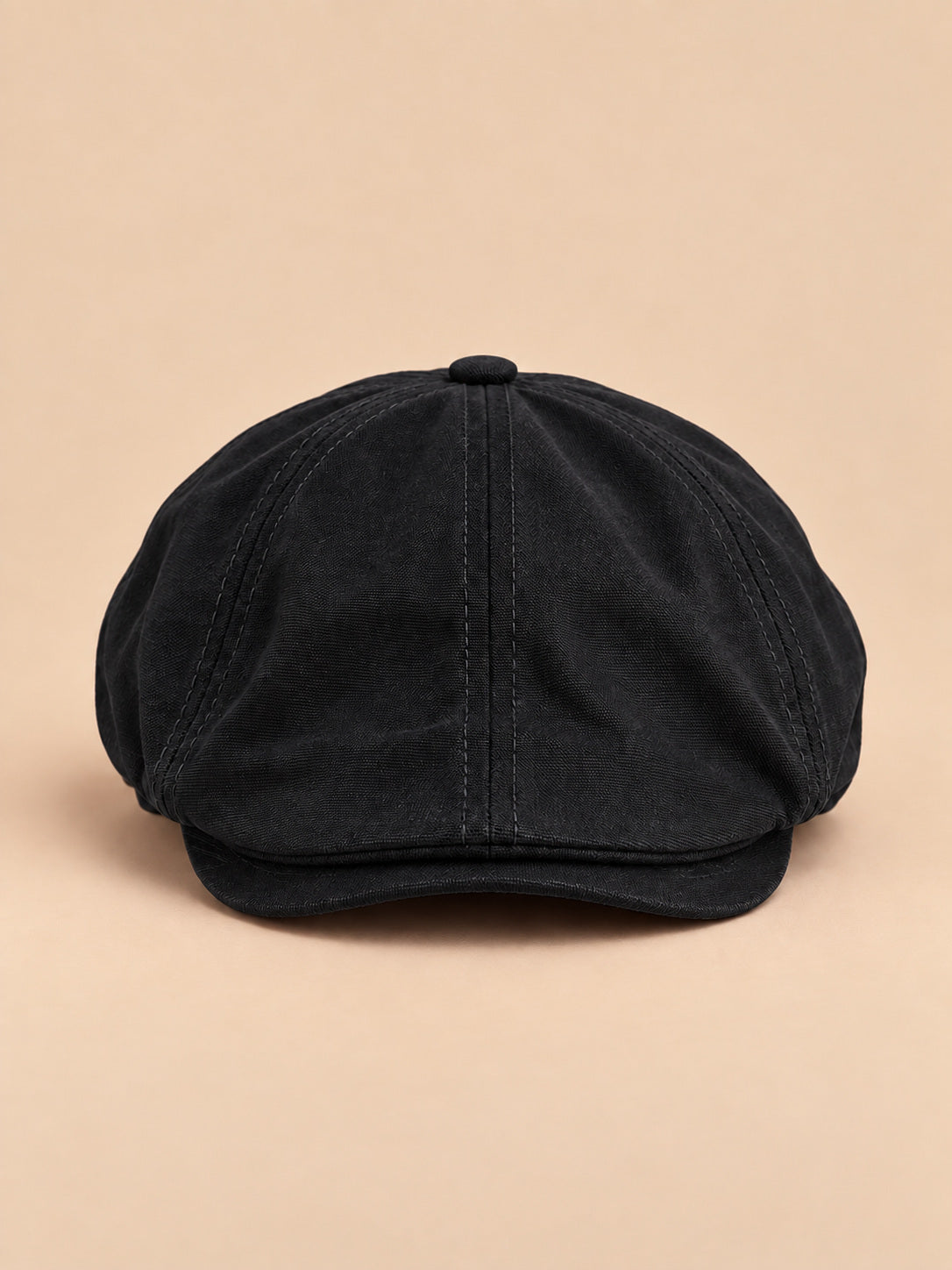 Flache Schiebermütze im britischen Vintage-Stil – Farbvariante Schwarz, Ansicht von vorn