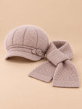 Hut-Schal-Set für Damen mit flauschigem Hut und Strickschal – Farbvariante Khaki, Ansicht von vorn