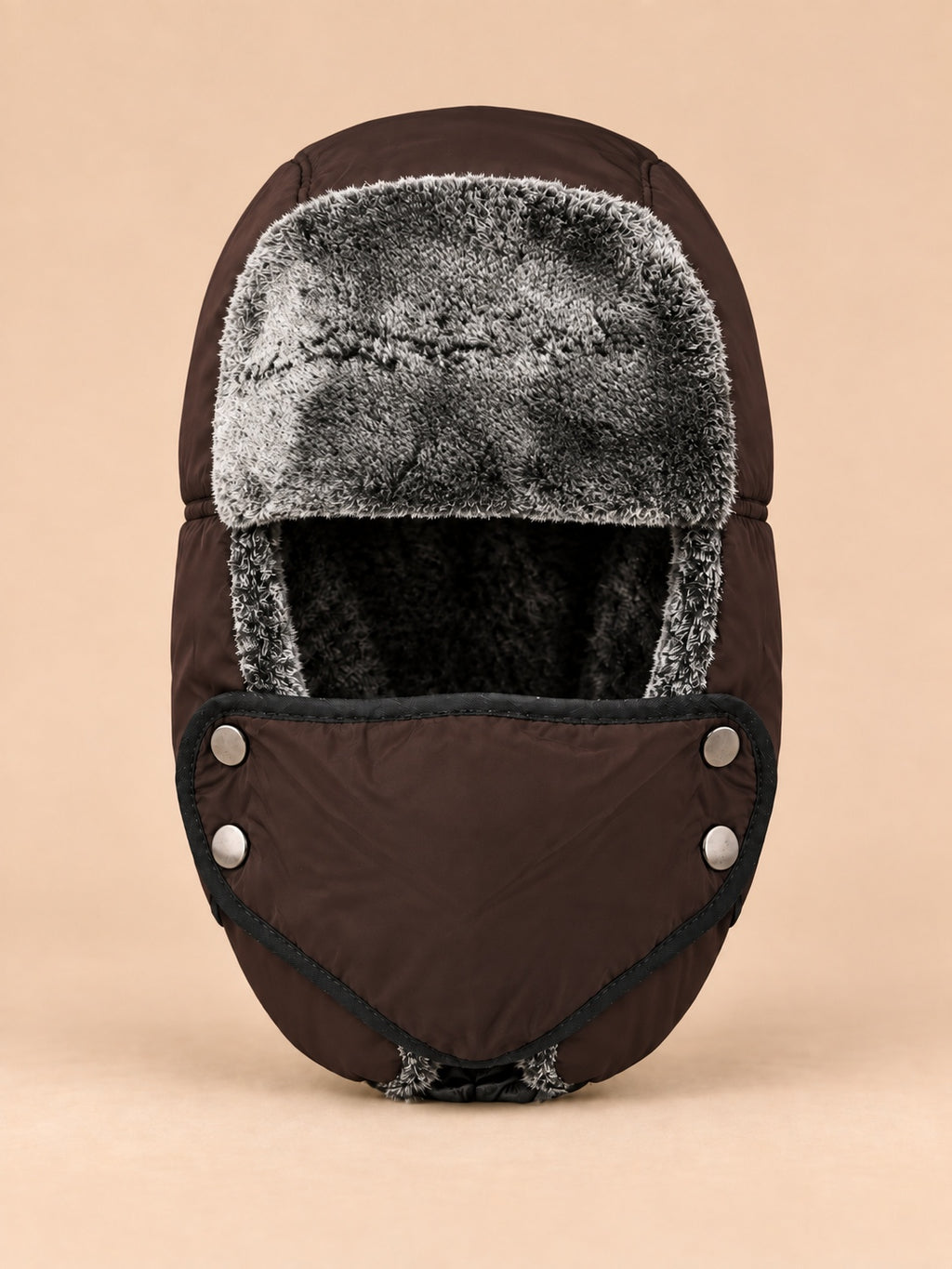 Fliegermütze mit windabweisender Maske für den Winter – Farbvariante Braun, Ansicht von vorn