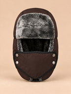 Fliegermütze mit windabweisender Maske für den Winter – Farbvariante Braun, Ansicht von vorn