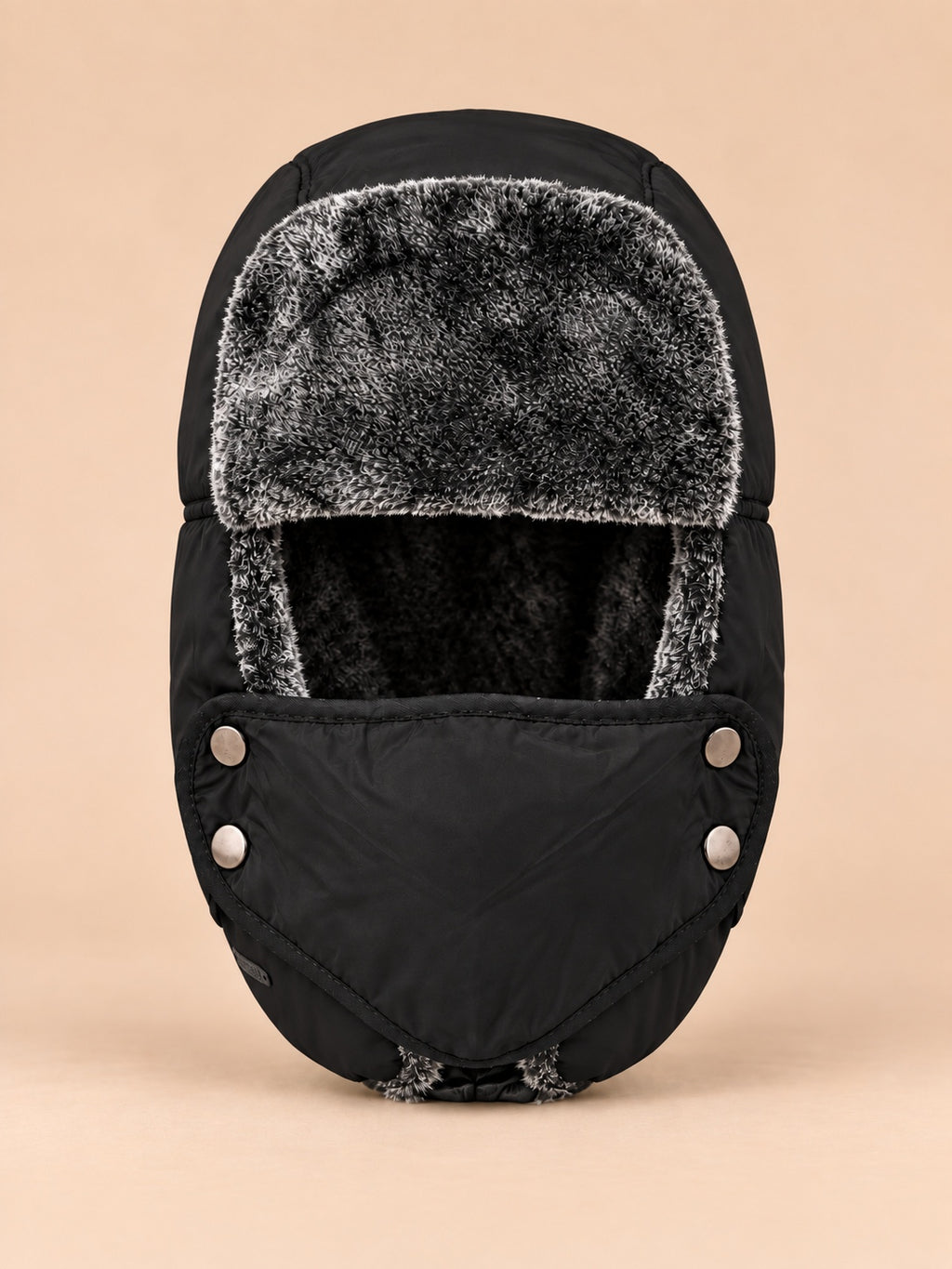 Fliegermütze mit windabweisender Maske für den Winter – Farbvariante Schwarz, Ansicht von vorn