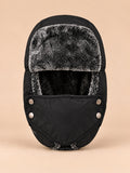Fliegermütze mit windabweisender Maske für den Winter – Farbvariante Schwarz, Ansicht von vorn
