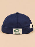 Vintage-Dockermütze BROOKLYN1631 mit gewebtem Etikett – Farbvariante Marineblau, Ansicht von vorn