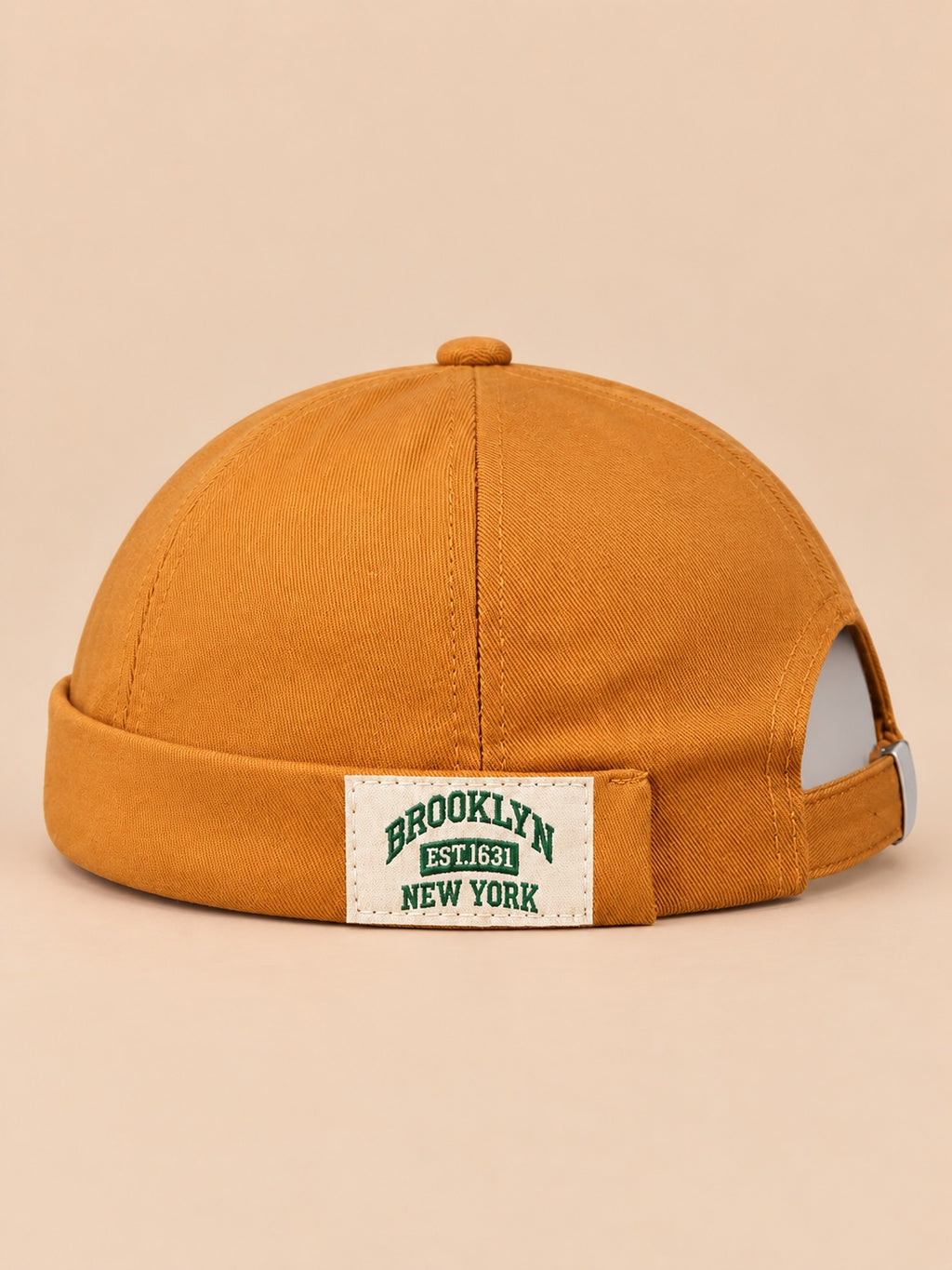 Vintage-Dockermütze BROOKLYN1631 mit gewebtem Etikett – Farbvariante Gelb, Ansicht von vorn