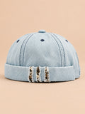Denim-Dockermütze Bocca mit Leoparden-Patchwork – Farbvariante Hellblau, Ansicht von vorn