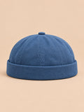 Dockermütze aus Denim mit Umschlag im Workwear-Stil – Farbvariante Blau, Ansicht von vorn