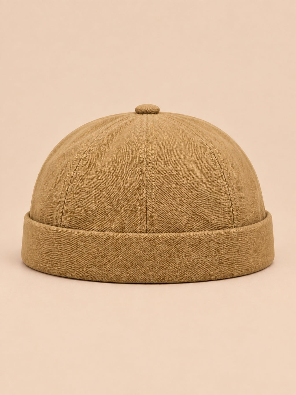 Dockermütze aus Denim mit Umschlag im Workwear-Stil – Farbvariante Khaki, Ansicht von vorn