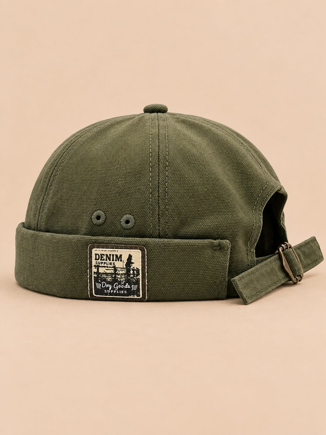 Bonnet docker réversible vert, vue de face.