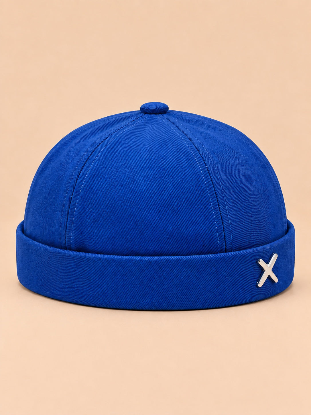 Bonnet docker vintage délavé bleu roi, vue de face.