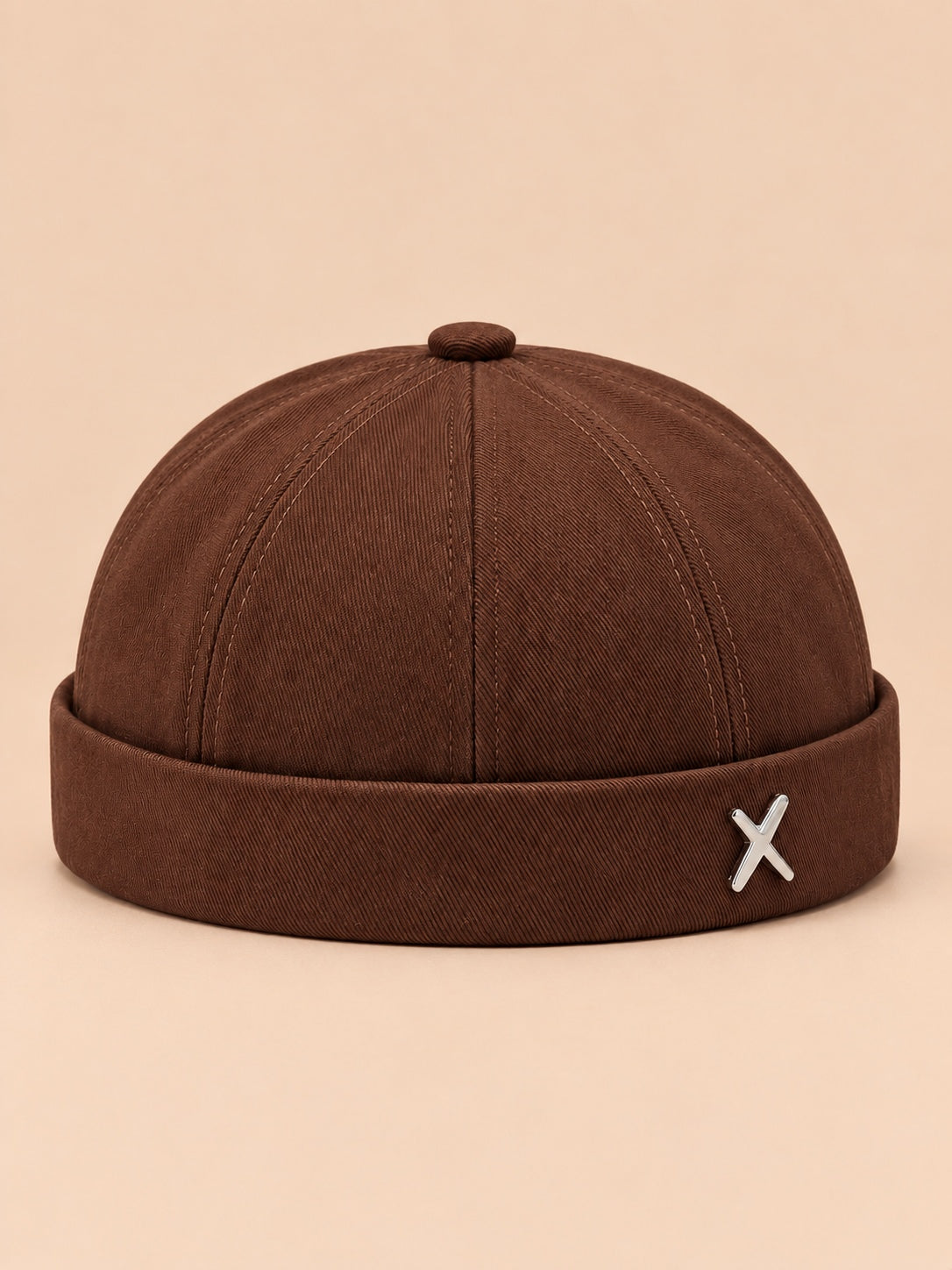 Bonnet docker vintage délavé marron, vue de face.