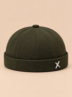 Armeegrüne Dockermütze ohne Schirm mit verwaschenem Vintage-Finish und verstellbarem Sitz, Vorderansicht