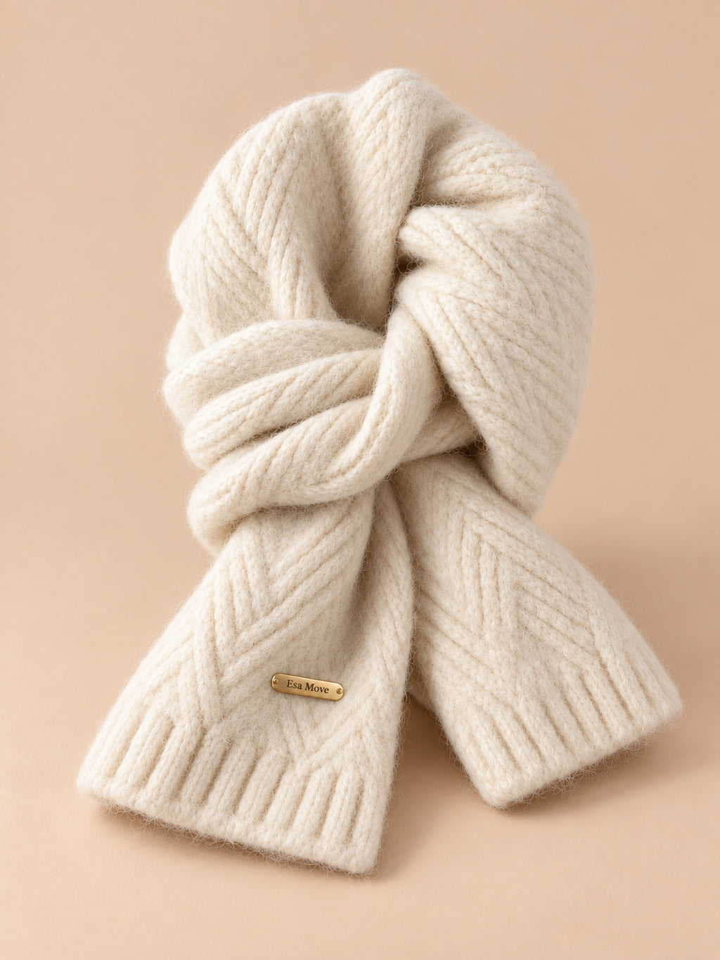 Dicker Alpakaschal für Damen im koreanischen Stil – Farbvariante Beige, Dreiviertelansicht