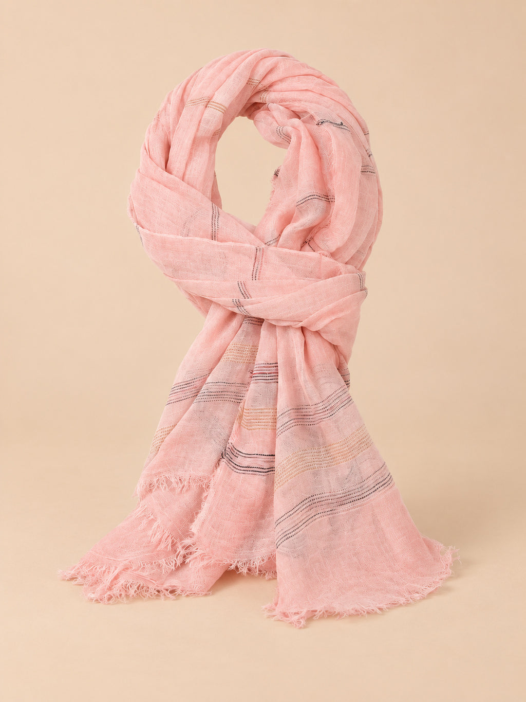Gestreifter Herrenschal mit Fransen, 190 × 90 cm – Farbvariante Rosa, Ansicht von vorn