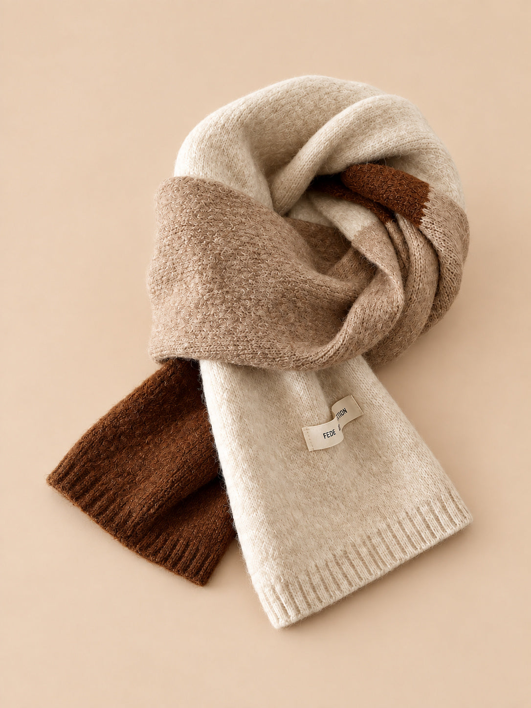 Elastischer Strickschal mit Streifen im koreanischen Stil – Modell 3, Dreiviertelansicht