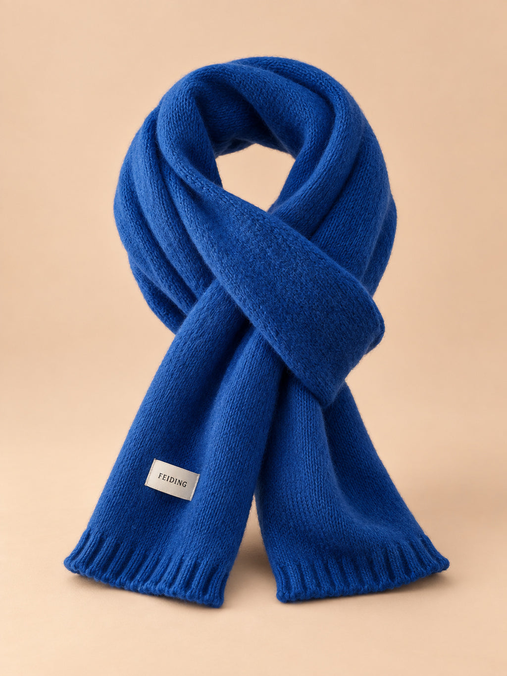 Klassischer einfarbiger Strickschal für den Winter – wj2061, Farbvariante Blau, Ansicht von vorn