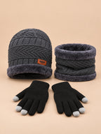 Windabweisendes Winterset mit Mütze, Schal und Handschuhen – Grau, Vorderansicht
