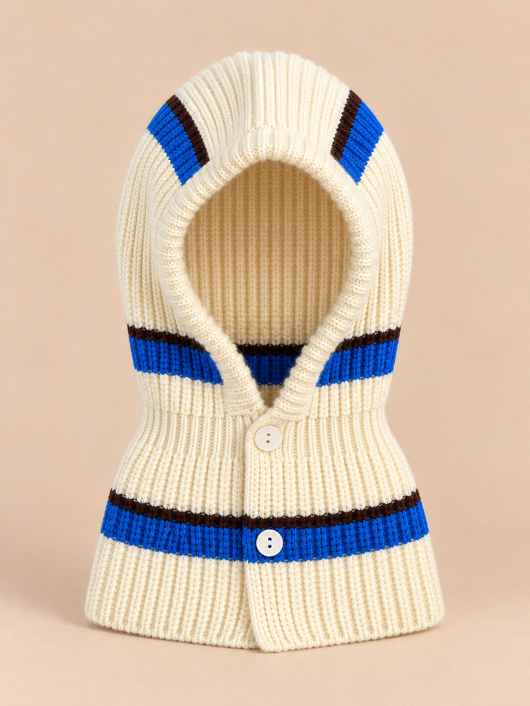 Cagoule enfant rayée modèle A10, vue de face, fond pêche sable