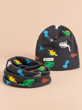 Mütze-Schal-Set für Kinder mit Dinosauriermotiven – Großer Dinosaurier, Vorderansicht