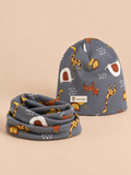 Mütze-Schal-Set für Kinder mit Elefantenmotiven – Variante Elefant Blau, Ansicht von vorn