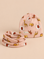 Mütze-Schal-Set für Kinder mit Elefantenmotiven – Variante Elefant Rosa, Ansicht von vorn
