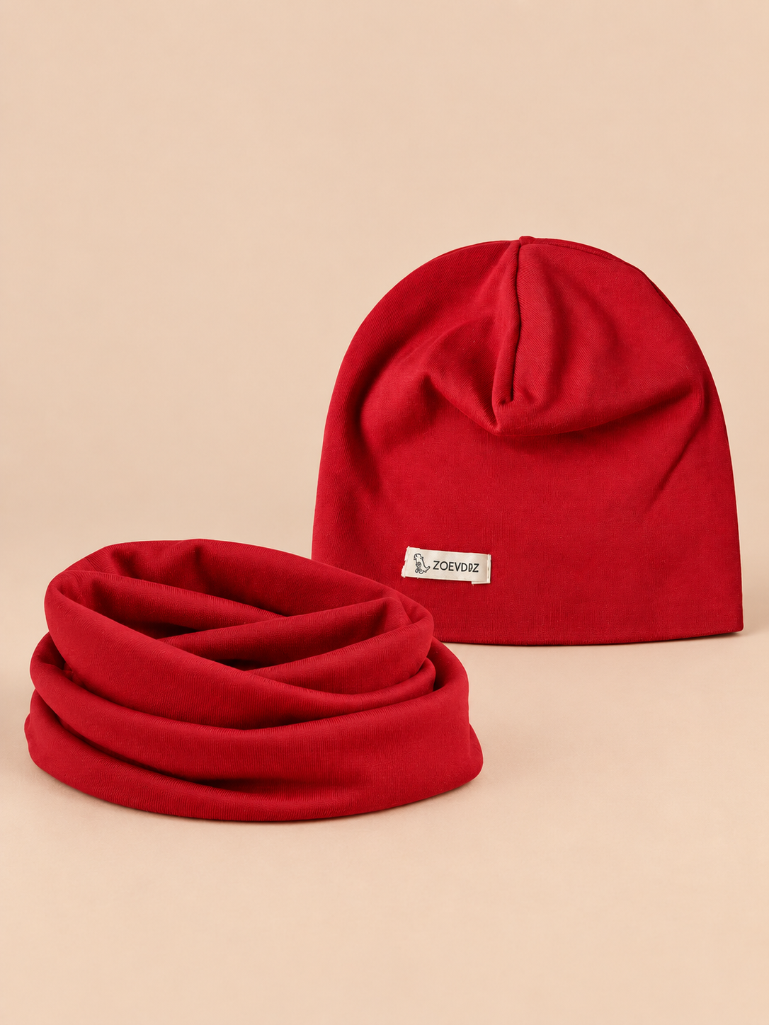 Ensemble bonnet et snood enfant Rouge 1, vue de face.