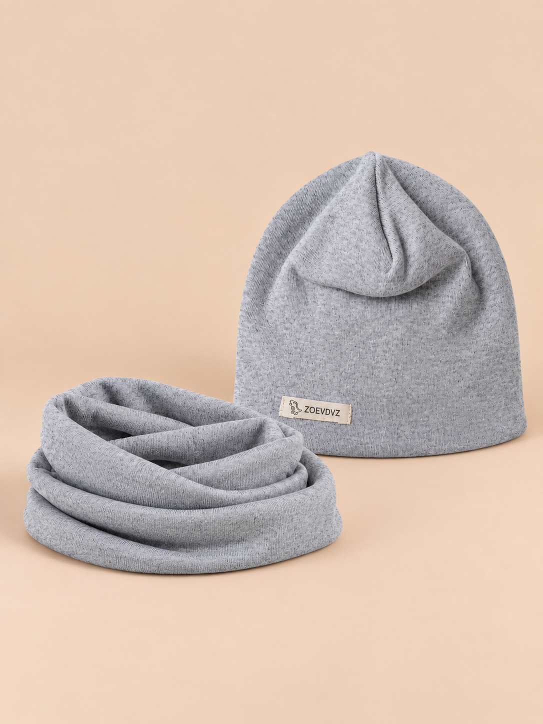 Ensemble bonnet et snood enfant Gris 1, vue de face.