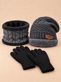 Winterset mit Mütze, Schal und Touchscreen-Handschuhen – Farbvariante Grau, Ansicht von vorn