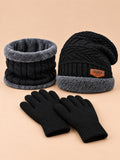 Winterset mit Mütze, Schal und Touchscreen-Handschuhen – Farbvariante Schwarz, Ansicht von vorn