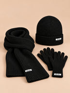 Winterset für Damen mit Mütze, Schal und Handschuhen im koreanischen Stil – Schwarz, Vorderansicht