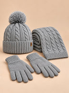 Winterset mit Fleecefutter, Mütze, Schal und Touchscreen-Handschuhen – Grau, Vorderansicht