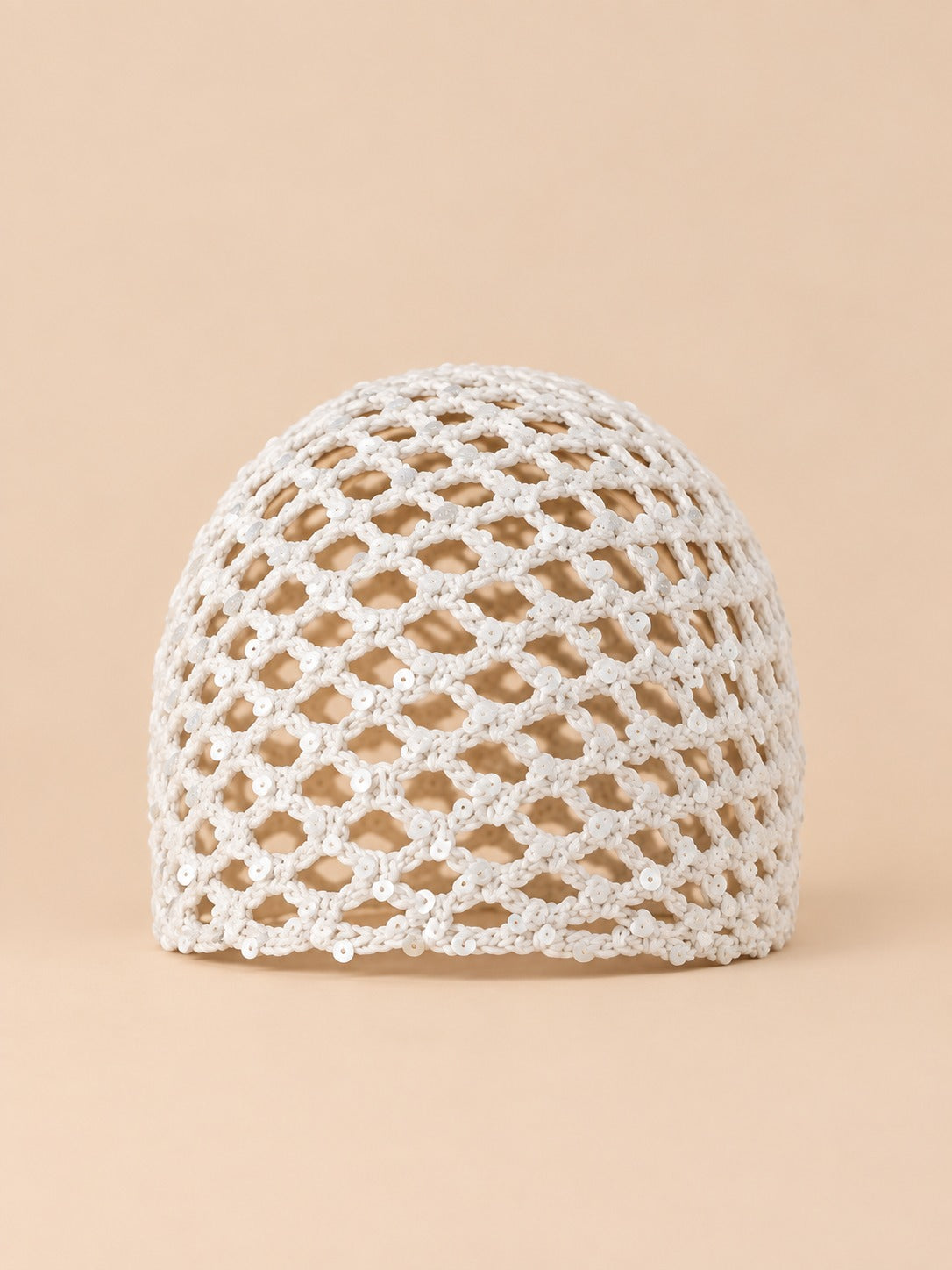 Bonnet foulard en résille au crochet, blanc 2, vue de face