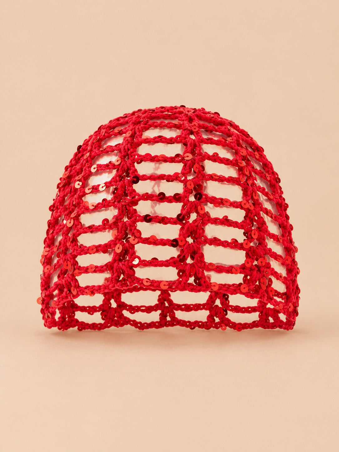 Bonnet foulard en résille au crochet, vert, vue de face