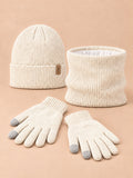 Winterset mit Mütze, Schlauchschal und Touchscreen-Handschuhen – Farbvariante Beige, FURTALK, Ansicht von vorn