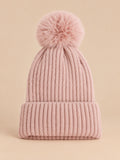 Bommelmütze mit großem, weichem Bommel zum Skifahren – ohne Logo, Farbvariante Rosa, Ansicht von vorn