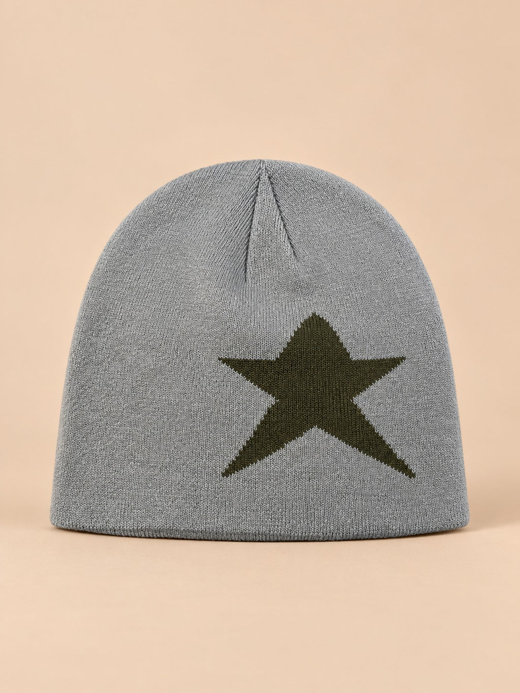 Vintage-Beanie mit Stern im Hip-Hop-Streetwear-Stil – Grau und Grün, Vorderansicht