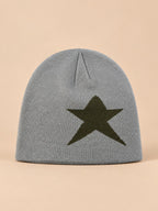 Vintage-Beanie mit Stern im Hip-Hop-Streetwear-Stil – Grau und Grün, Vorderansicht