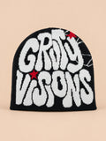 Hip-Hop-Beanie aus Strick mit Buchstaben im Streetwear-Stil – Farbvariante Schwarz / Weiß, GRIND VISIONS, Ansicht von vorn