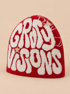 Hip-Hop-Beanie aus Strick mit Buchstaben im Streetwear-Stil – Farbvariante Rot / Weiß, GRIND VISIONS, Dreiviertelansicht
