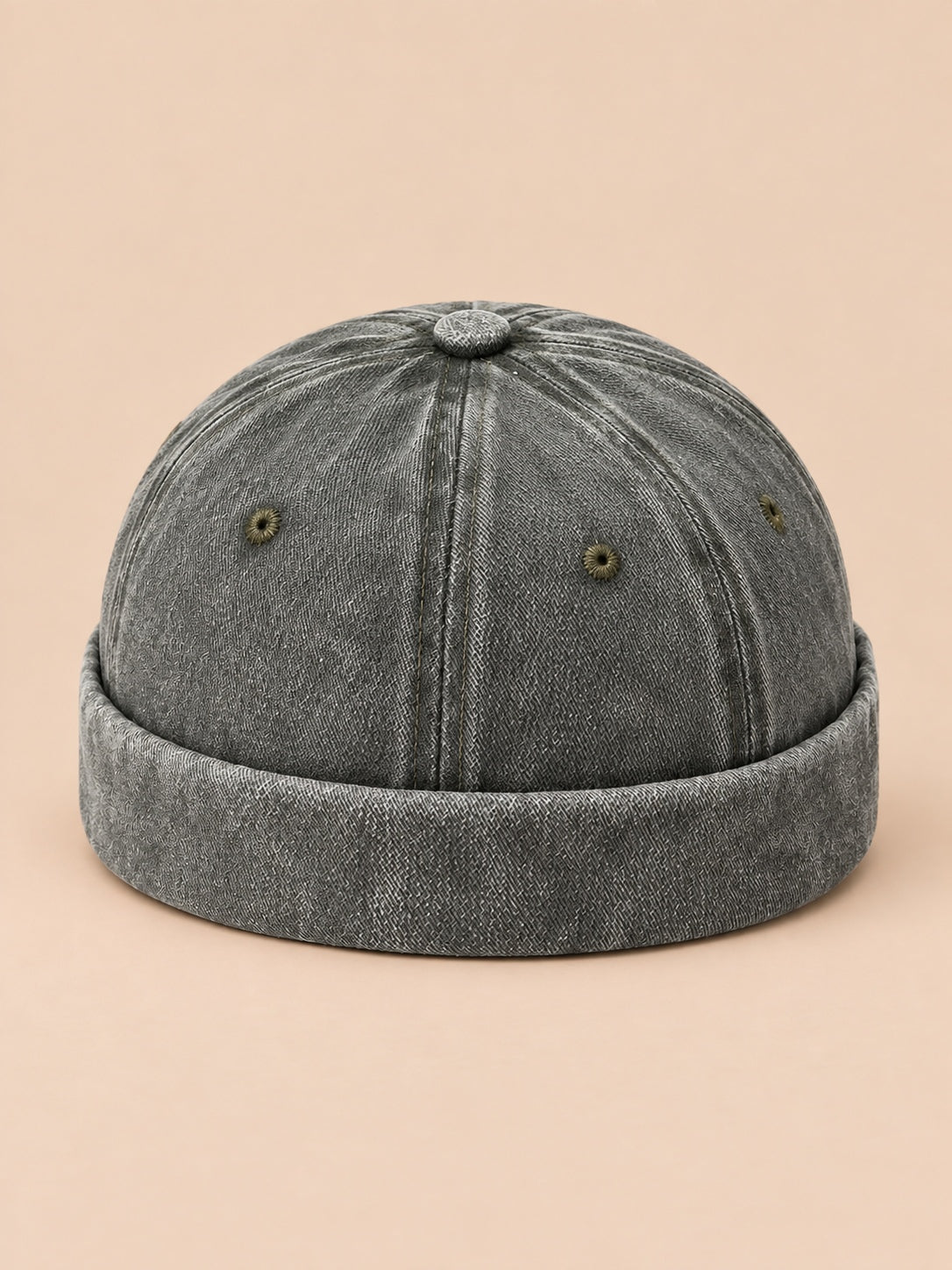 Bonnet marin docker en denim délavé vert, vue de face.