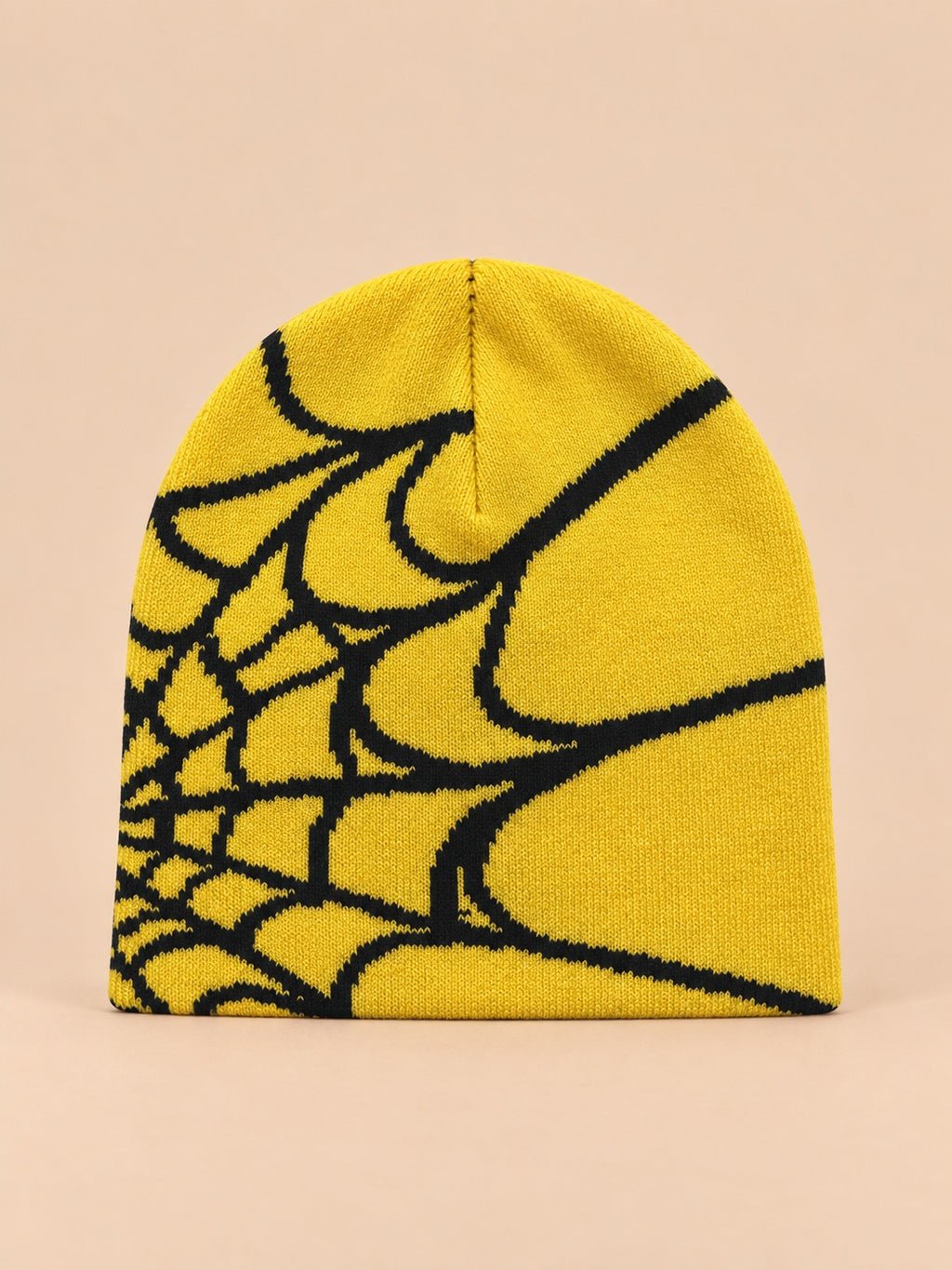 Beanie mit Spinnennetzmuster für jede Jahreszeit – Gelb und Schwarz, Vorderansicht