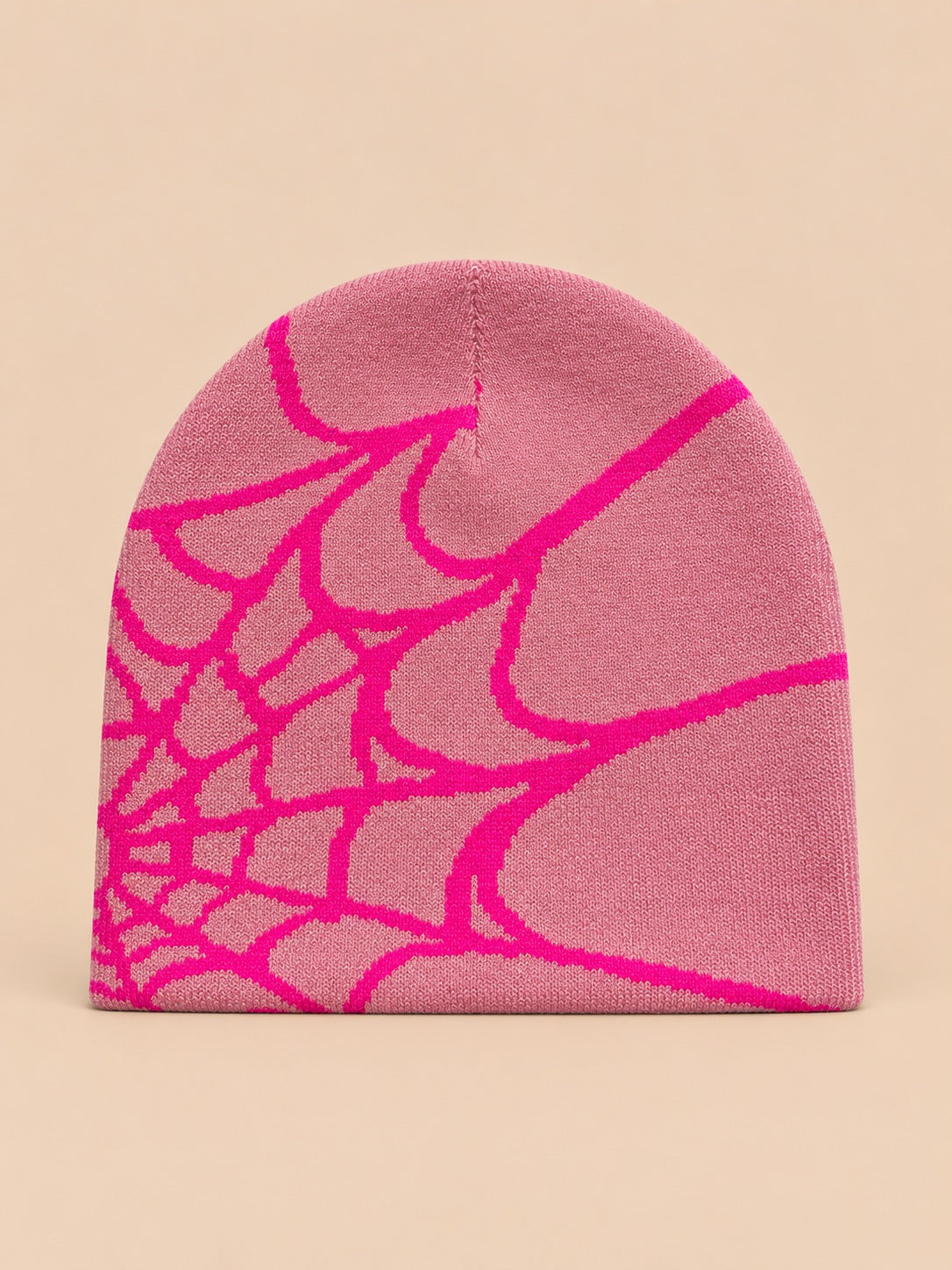 Beanie mit Spinnennetzmuster für jede Jahreszeit – Farbvariante Rosa / Fuchsia, Ansicht von vorn