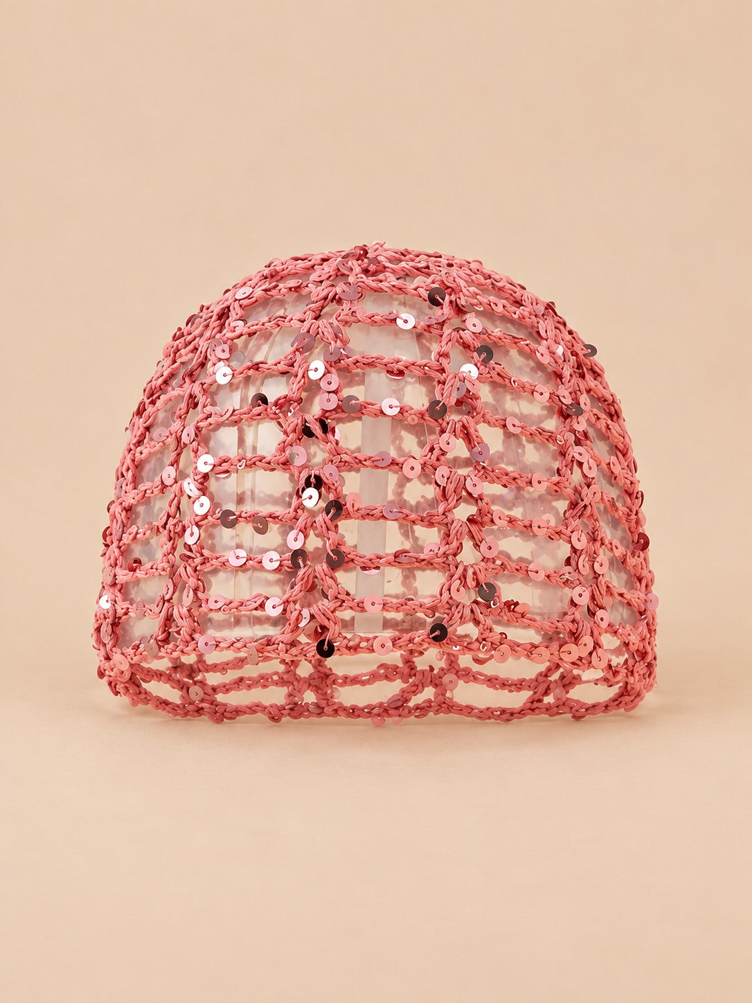Sommermütze für Damen mit glänzenden Pailletten – Farbvariante Rosa, Ansicht von vorn